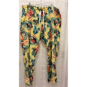 Old Navy Tropical Pajama Pants XXL Yellow Flamingo Palm Leaf Cotton Loungewear